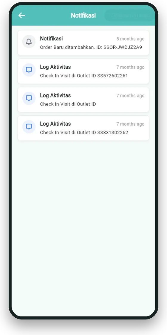 Notifikasi order dan log aktivitas